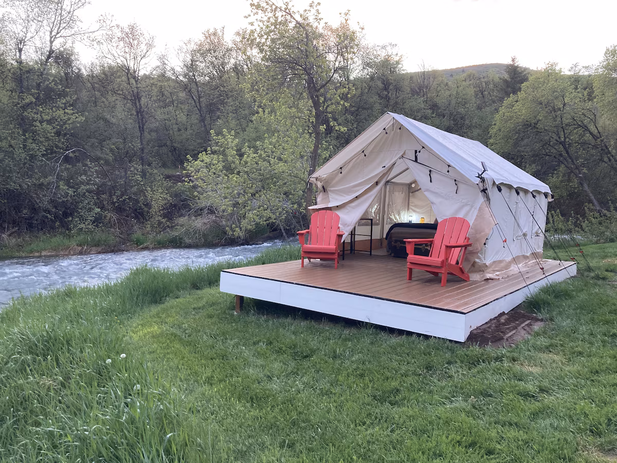 Riverside tent. The perfect retreat from the family reunion, while still there.